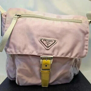 Prada Pink Nylon  and Gold leather Crossbody Shoulder Bag